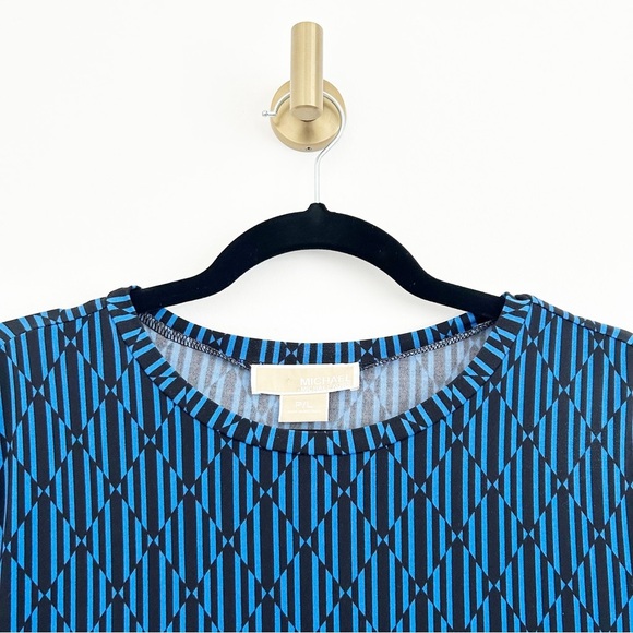 Michael Kors Blue & Black Geometric Jersey Mini Dress Size Petite Large (L) - Picture 4 of 7
